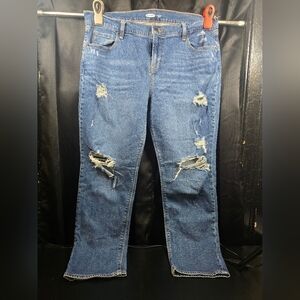 Old Navy High-Rise Boyfriend Distressed Blue Jeans – Size 14